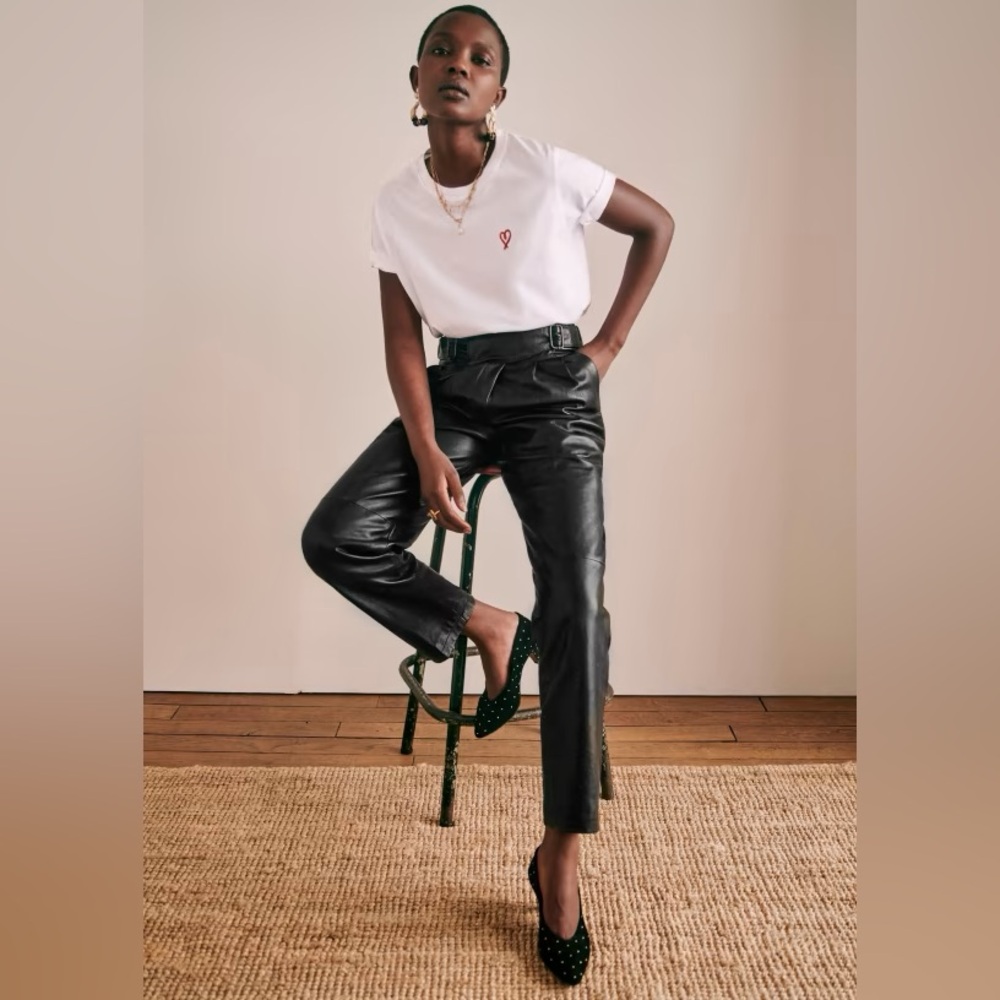 Sezane Francky lamb leather trousers